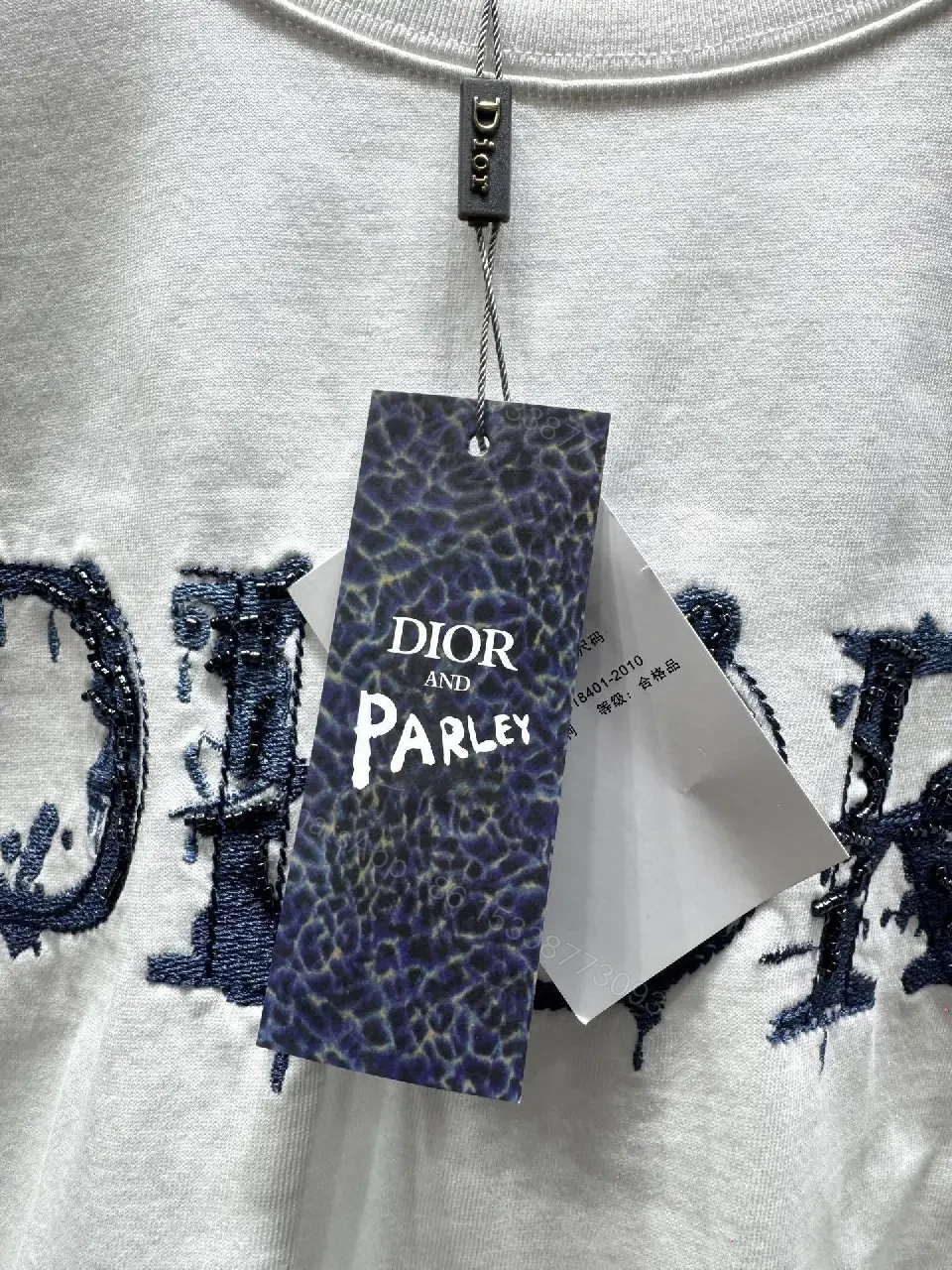 View 7 of White + Cotton Blend + Graphic Tee + Subtle Dior-Inspired Logo + T-Shirt