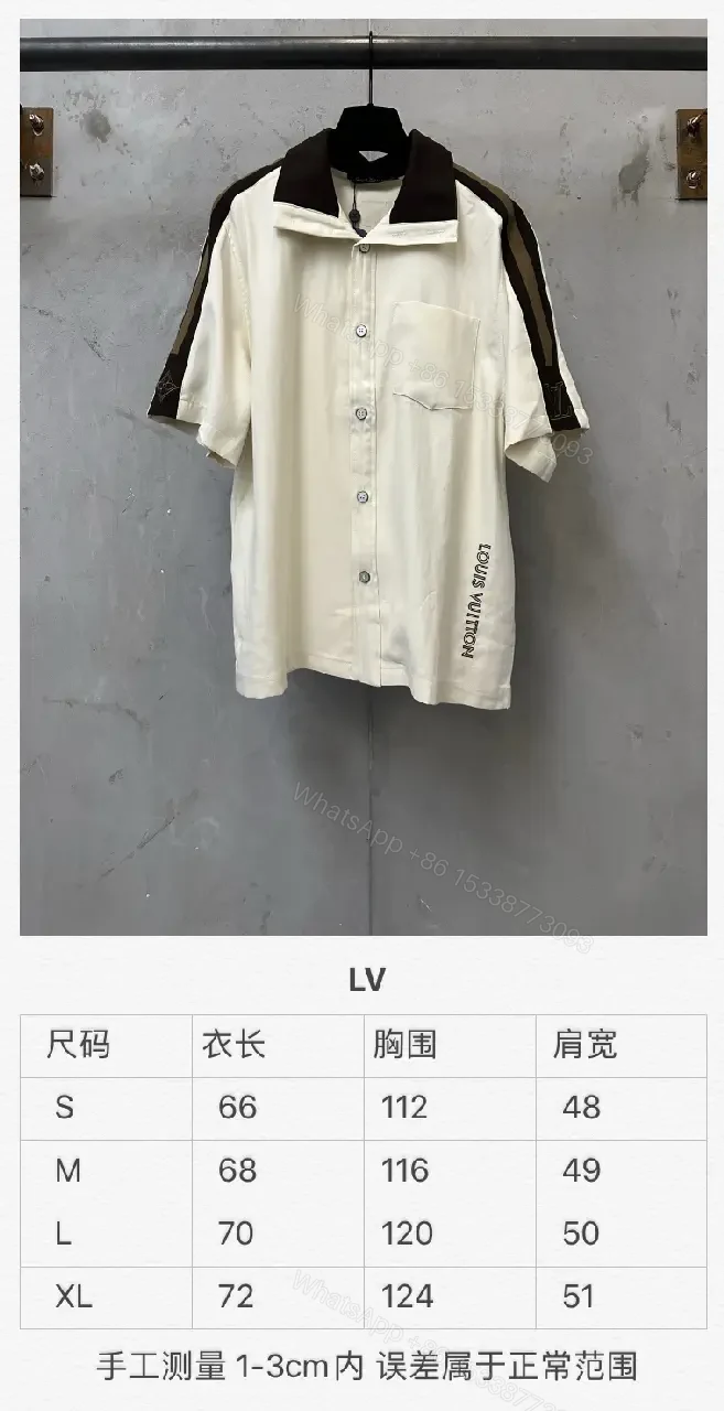 View 7 of White Cotton Polo Shirt with Black Accent Louis Vuitton Style Key Feature Pocket Short Sleeve Shirt
