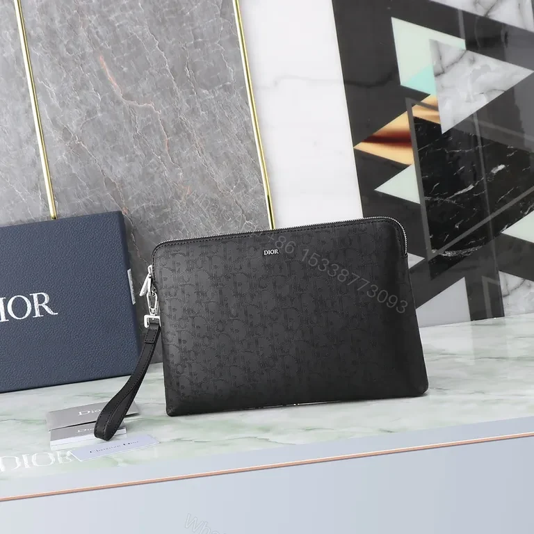 Black Dior Monogram Zip Clutch: Sleek, Secure, Multifunctional Carry — view 1