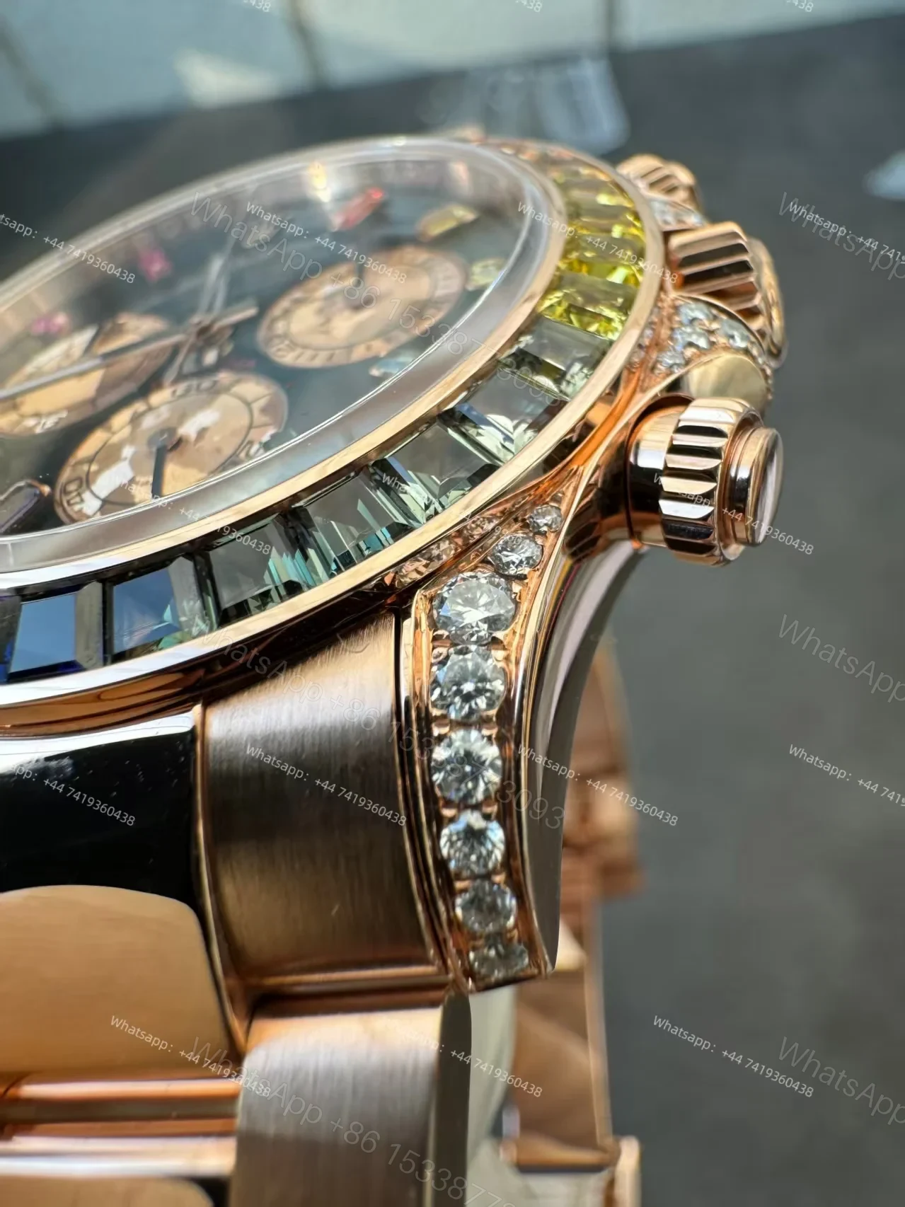 View 14 of Rolex Super Clone Rainbow Daytona 1:1 Replica Watch – 18K Rose Gold