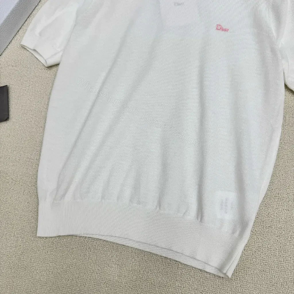 View 11 of White Cotton Knit T-Shirt Dior Logo Minimalist Style