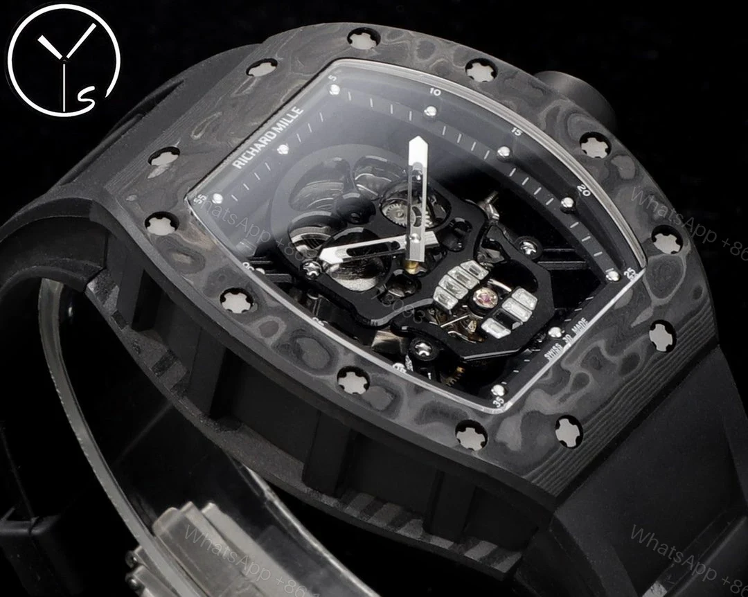 View 3 of Replica Richard Mille RM 052 Black Carbon Fiber Case Skeleton Skull Dial Men’s Luxury Watch