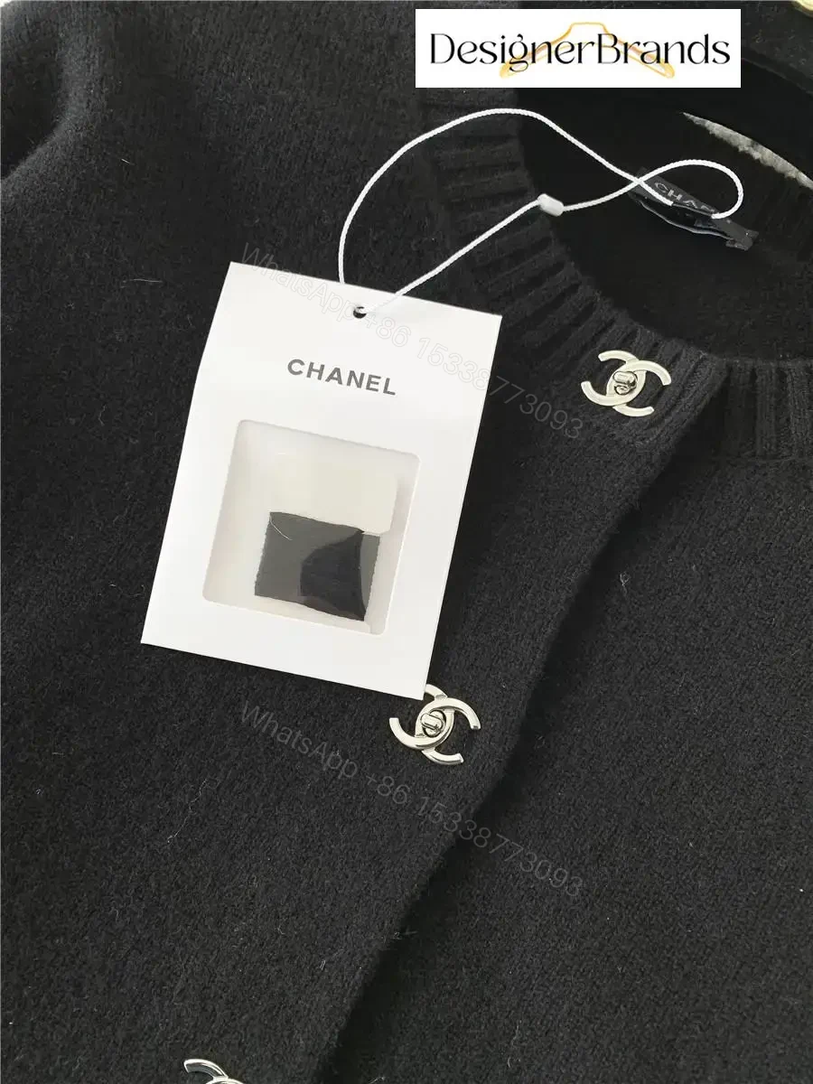 View 4 of Lux Black Knit Cardigan with Iconic Hardware Details