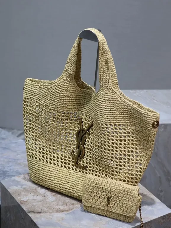 View 5 of Sun-Kissed Weave Tote: YSL Hardware, Open-Top, Luxuriously Practical