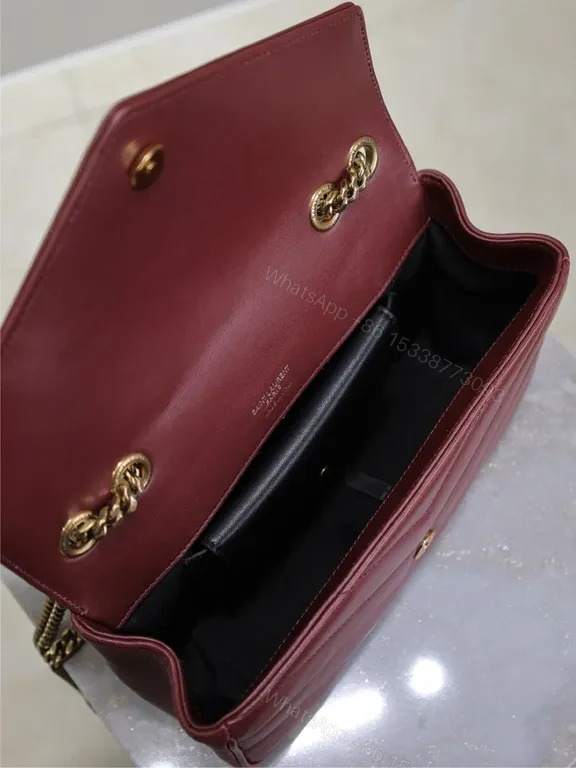 View 5 of Burgundy Quilted Satchel: Gold YSL Logo, Day-to-Night Luxury