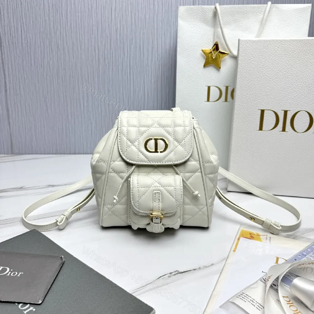 Quilted White Mini Backpack with Gold Hardware - Compact Luxury — view 1