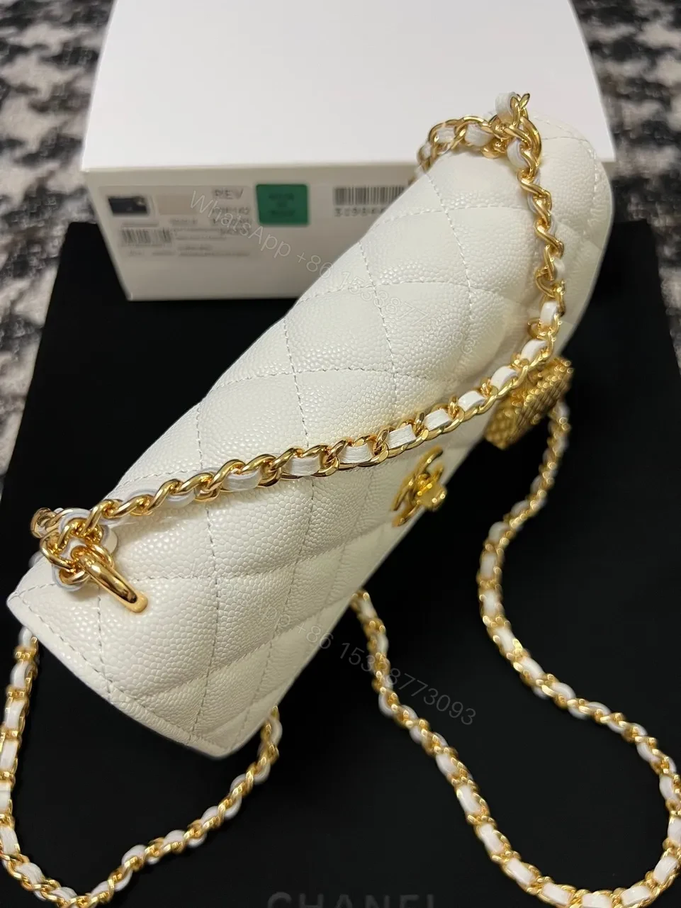 View 4 of Chanel Woc Charm Handbags White Lizard Skin With Lock Pattern Bag 20cm