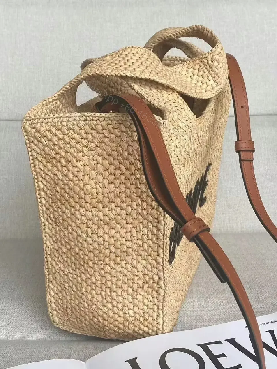 View 6 of Natural Straw Tote with Bold LOEWE Lettering Signature Carryall