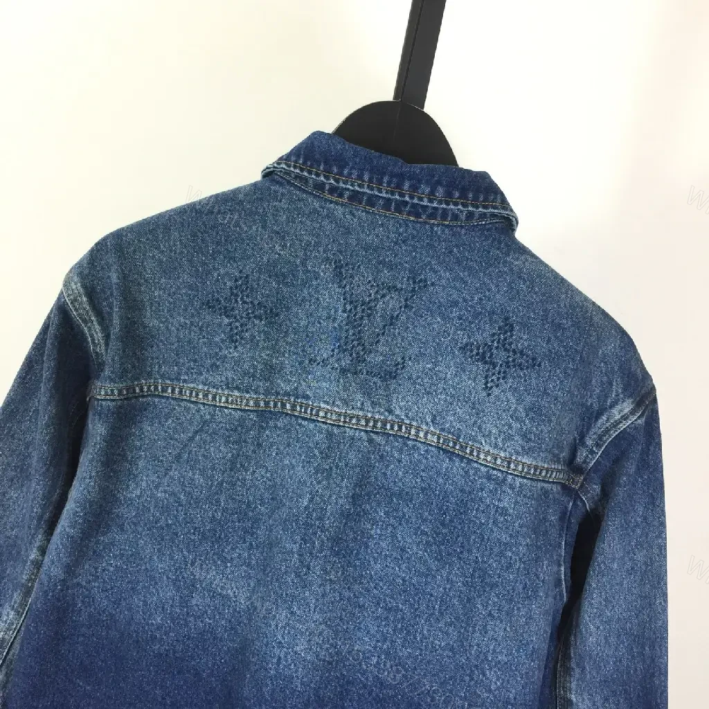 View 2 of Modern Texture Denim Jacket with Monogram Details
