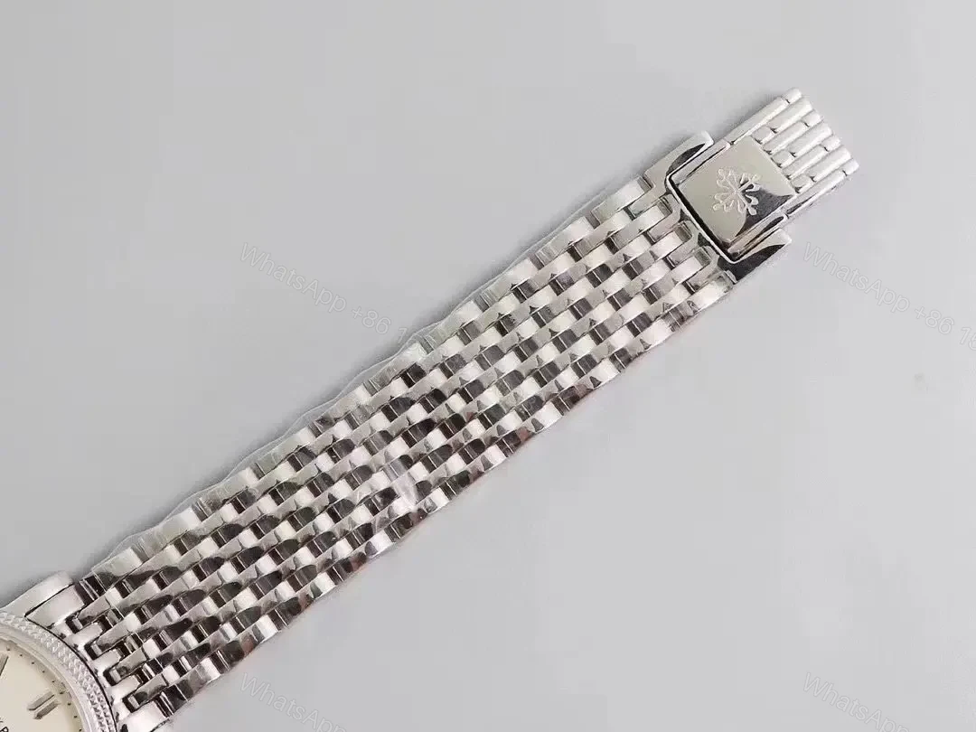 View 9 of Patek Philippe Calatrava 5120G White Dial with Roman Numerals and Baton Hands Ultra Thin Italian Leather Strap Cal.240 Movement Platinum Coated Beaded Bezel
