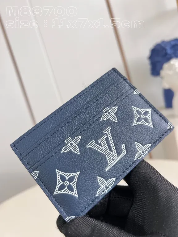 View 3 of Chic Signature Cardholder: Navy Leather, White LV-Style Print, Slim Luxe