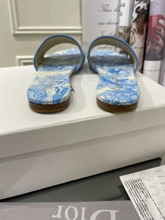 View 6 of Linen-Textured Dior Slides: Patterned Luxury Footwear