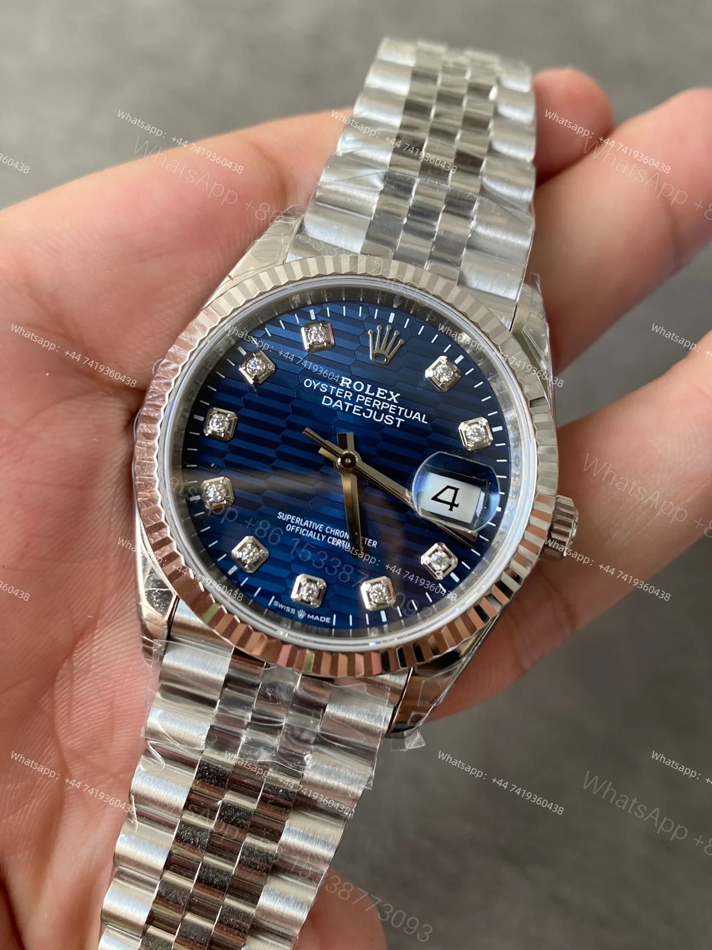 View 6 of Rolex Datejust M126234-0057 1:1 Replica Water Ripple Diamond Blue Dial Jubilee 36MM 3235 Movement Super Clone Watch