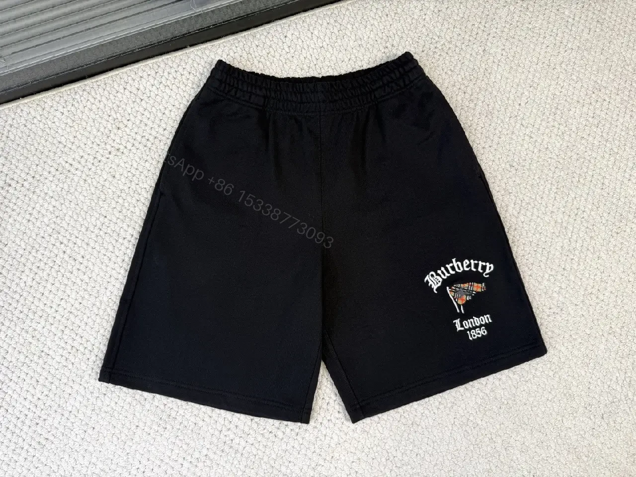 View 4 of Black Cotton Streetwear Shorts, Burberry Logo, London 1856