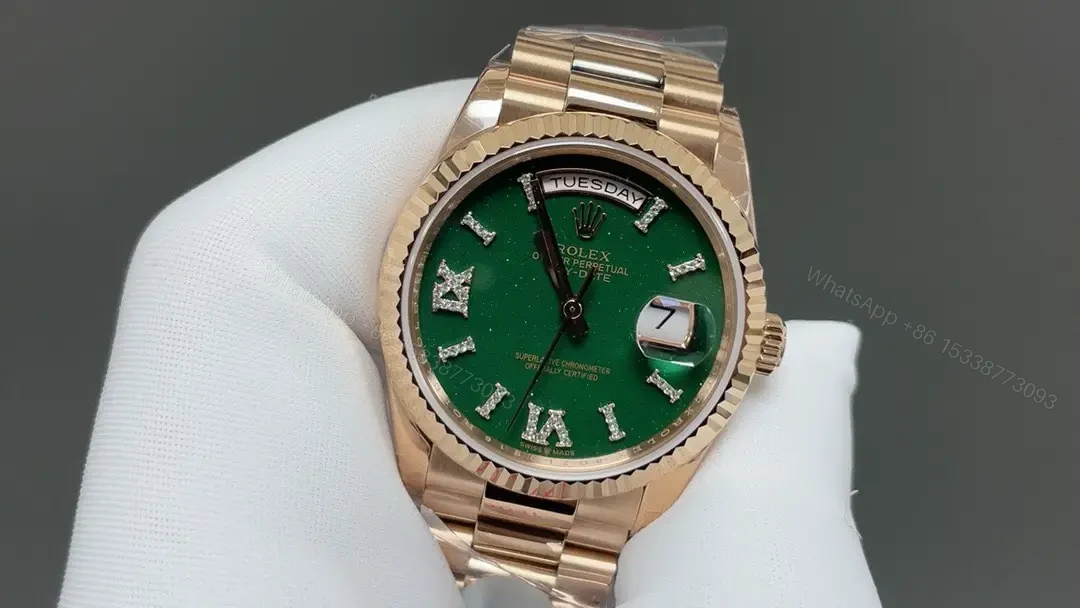 View 3 of Rolex Day-Date 36 Everose Gold – Fluted Green Aventurine President 128235-0068