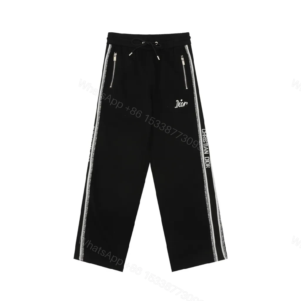 Black Wide-Leg Track Pants with Dior Stripe Detailing — view 1