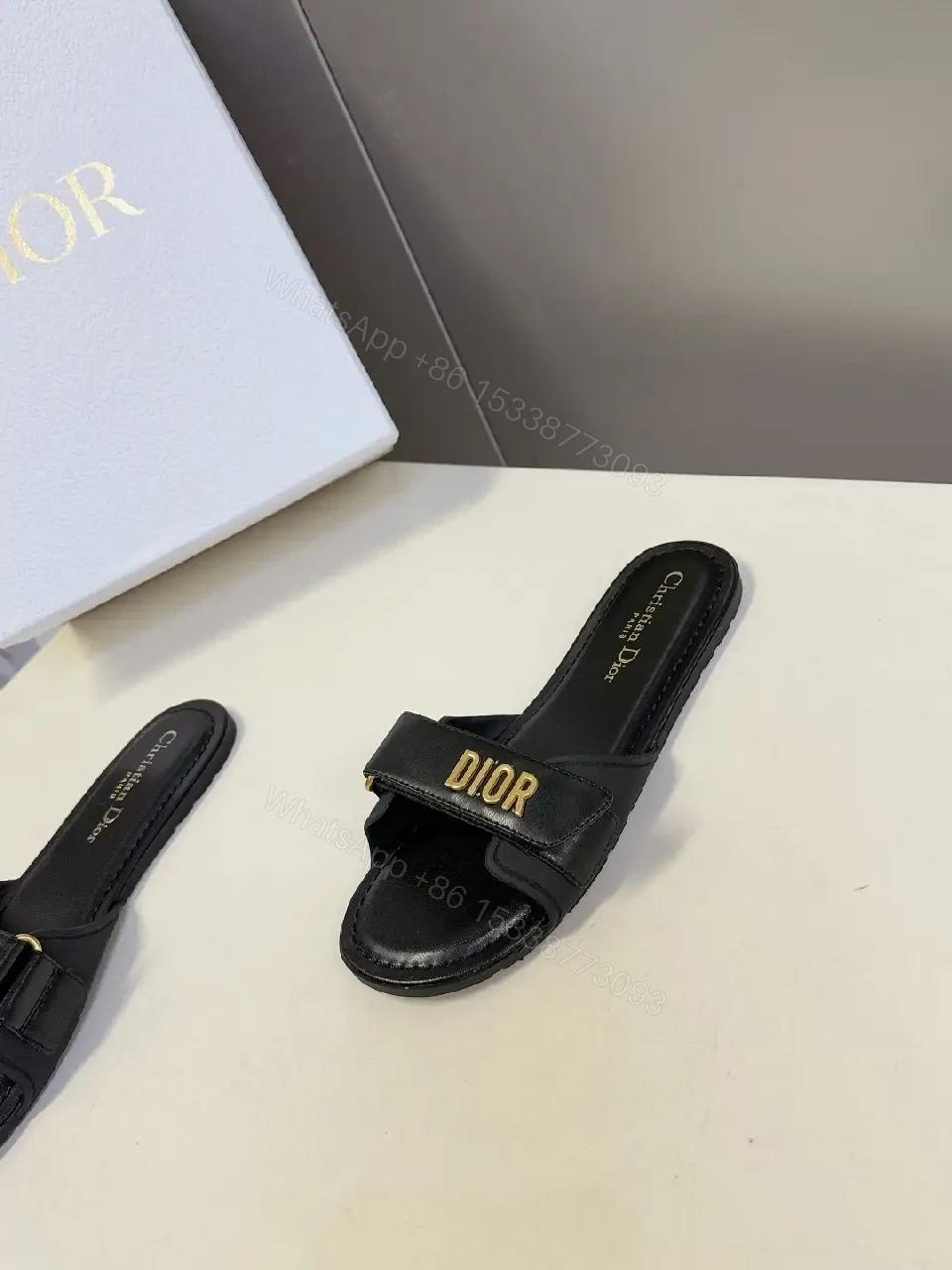 View 3 of Chic Minimalist Slide Sandals with Gold Logo Accent