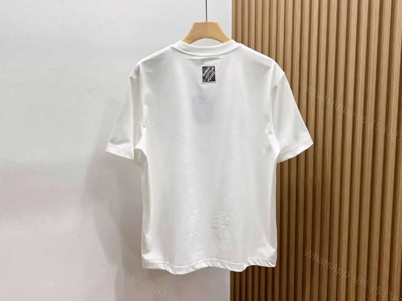 View 2 of White Cotton Crewneck Tee with LV-Inspired Embroidery, Casual Luxe Tee
