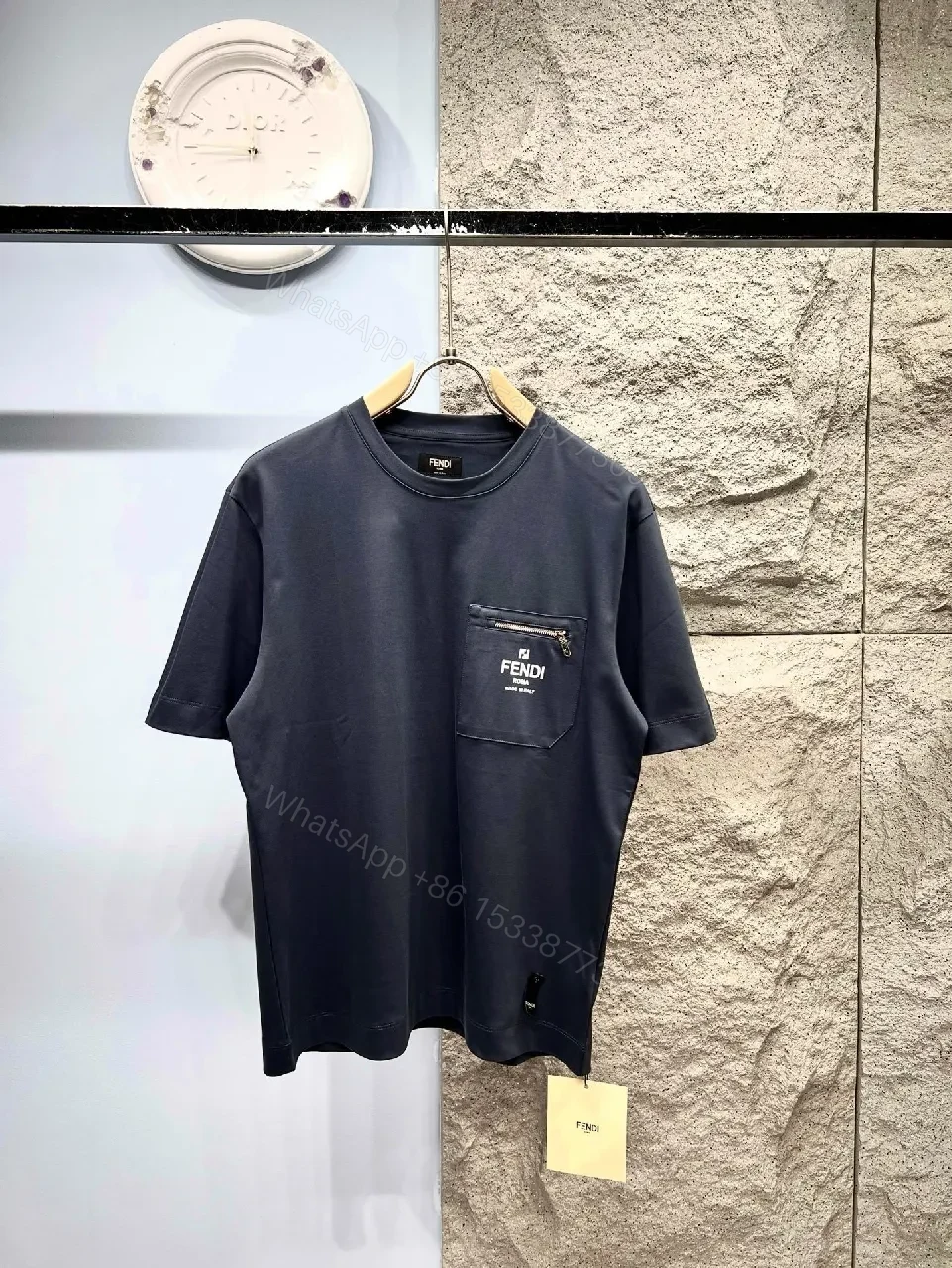 Navy Cotton Tee with Zip Pocket, Minimalist Luxe, Casual Wear — view 1