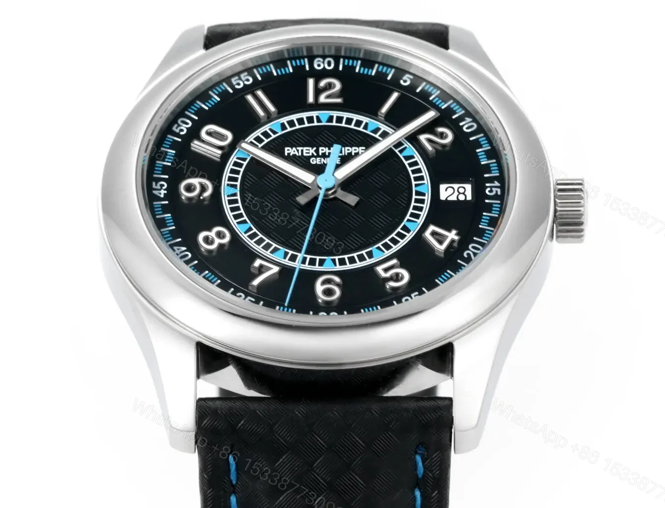View 3 of Patek Philippe Calatrava 40mm Stainless Steel Watch with Black Dial and Blue Accents Ref. 6007G-010