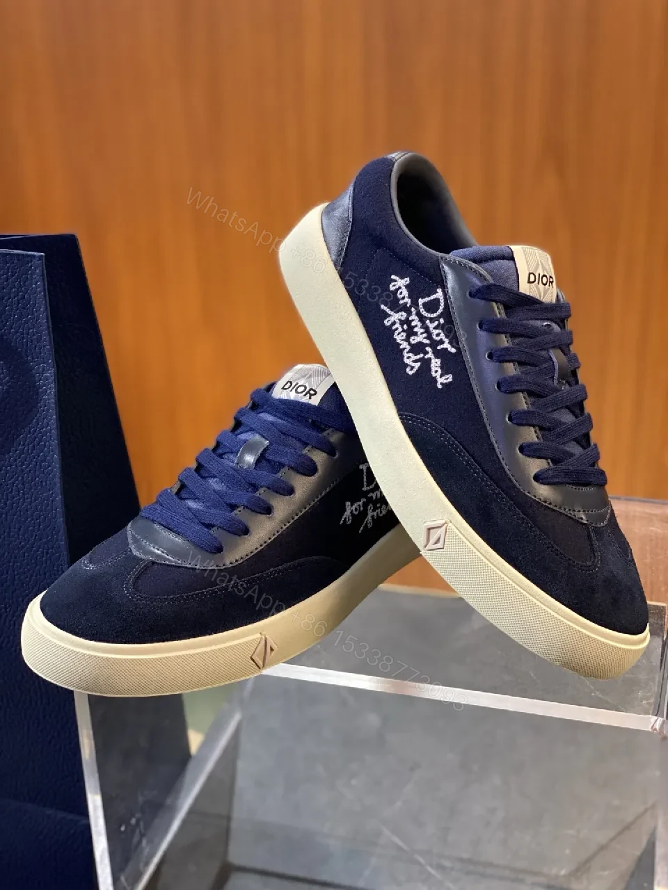 View 4 of Navy Suede Leather High-Top Sneakers with Subtle Detail