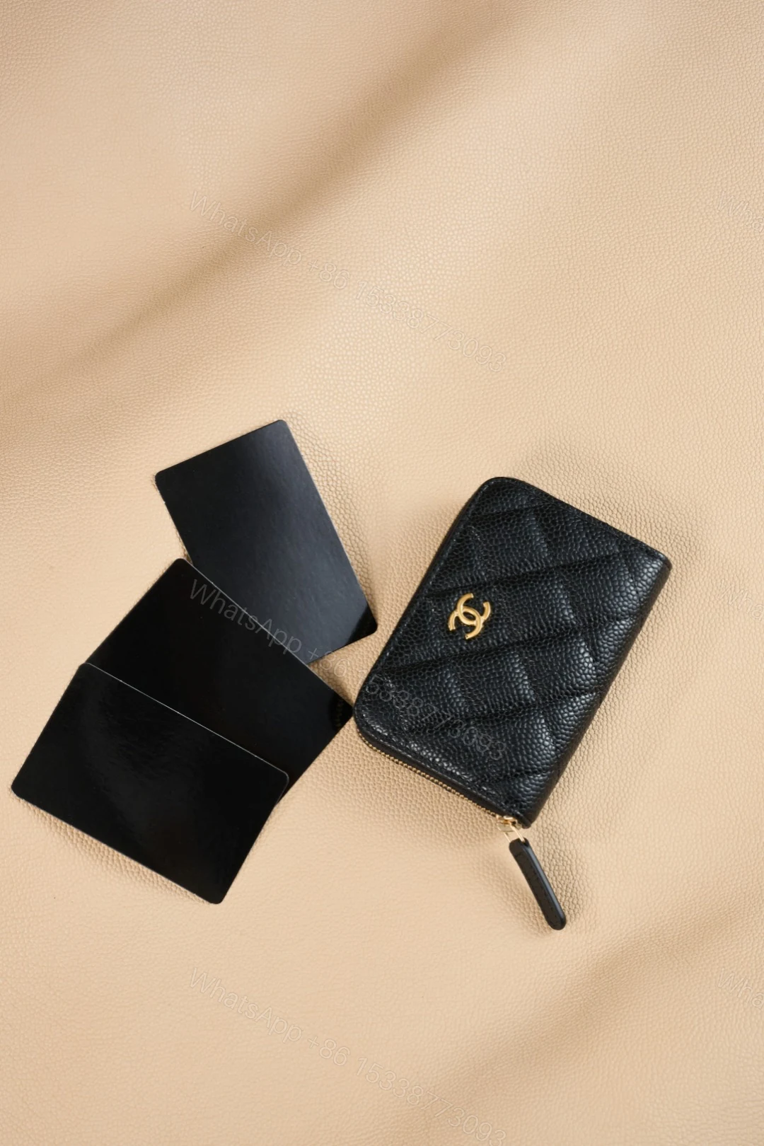 Chanel A貨 黑色菱格零錢包 CC金標迷你拉鍊卡包 — view 1