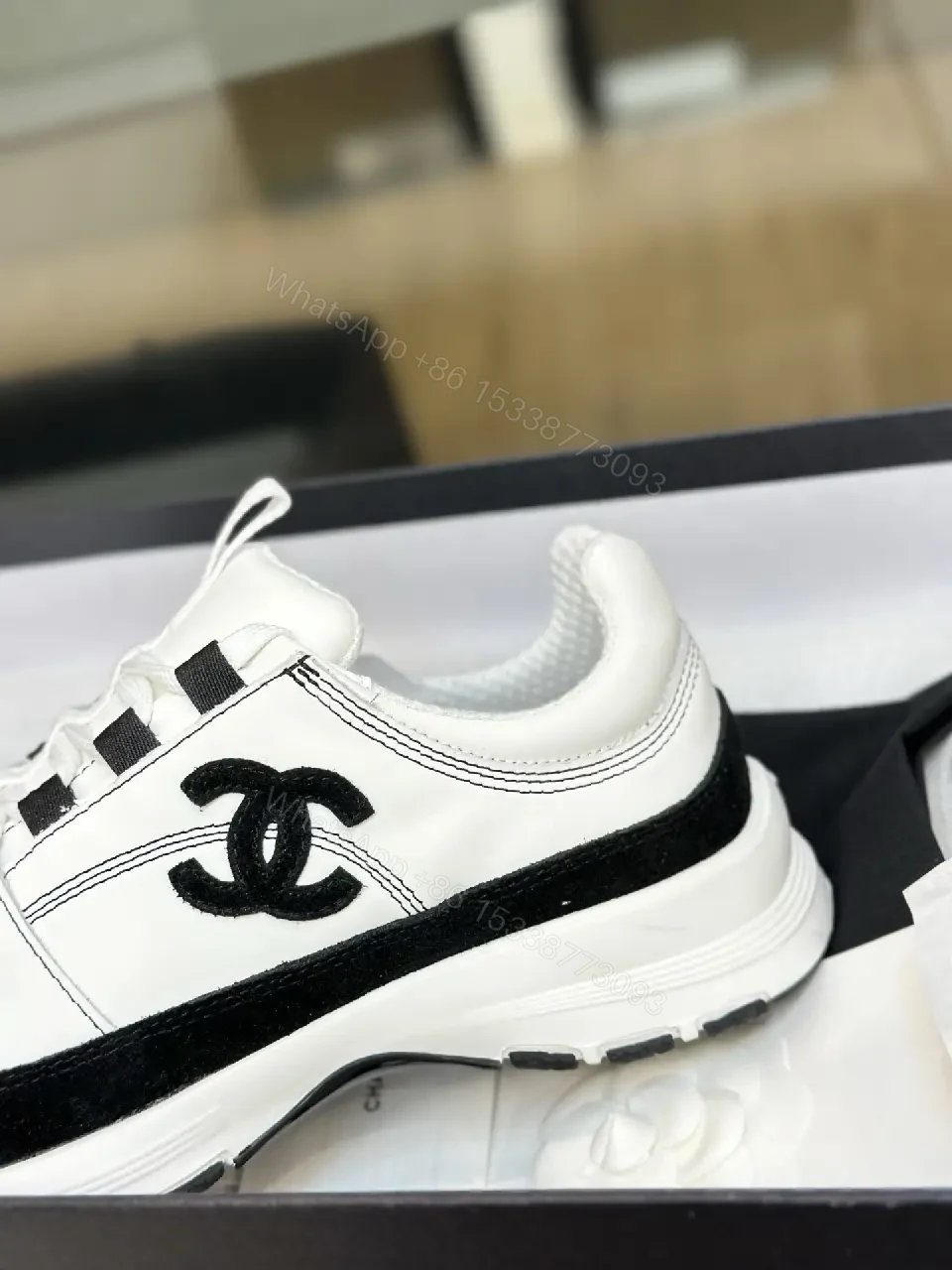 View 4 of Chunky-Sole Leather Sneakers: Luxe, High-Contrast, Designer-Inspired Footwear