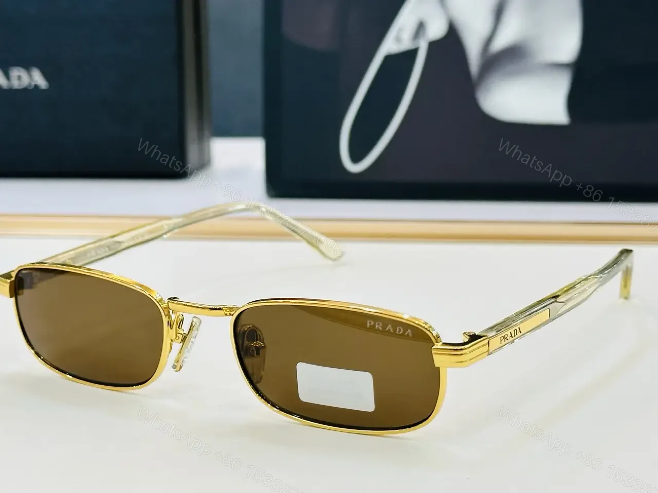 View 3 of Black Plastic/Acrylic Rectangular Semi-Rimless Narrow Metal Bridge Sunglasses
