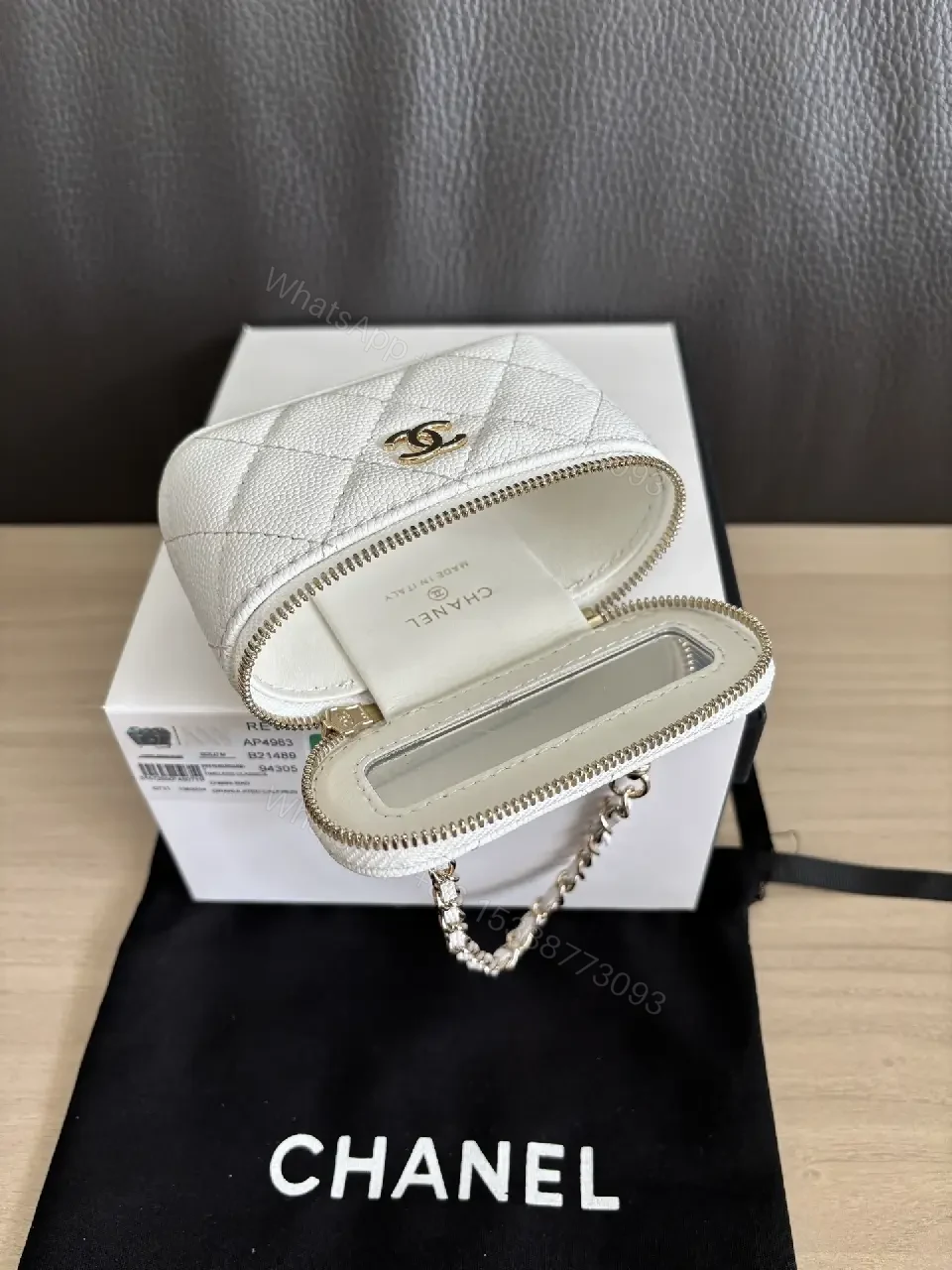 View 9 of White Quilted Mini Bag with Gold Chain, Luxe Everyday Carry