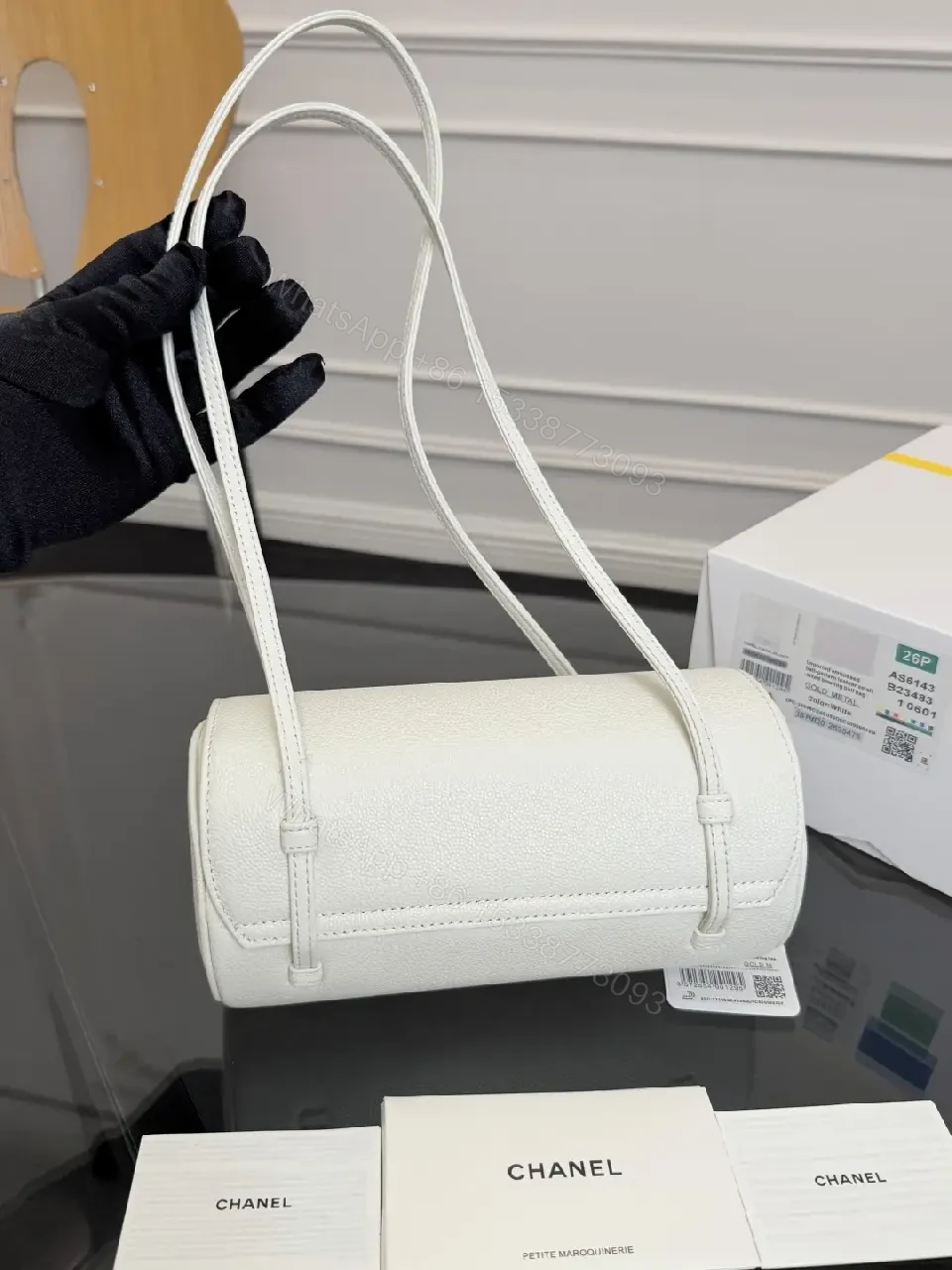View 5 of White Calfskin Mini Flap Bag: Luxe Designer-Inspired Style