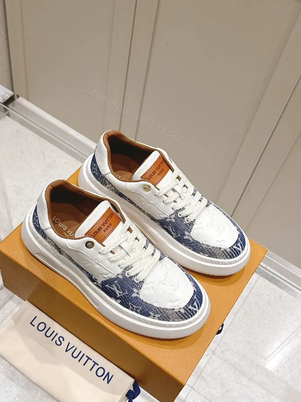 View 5 of Denim-Trim Lux Sneaker with Signature Details—Everyday Elevation