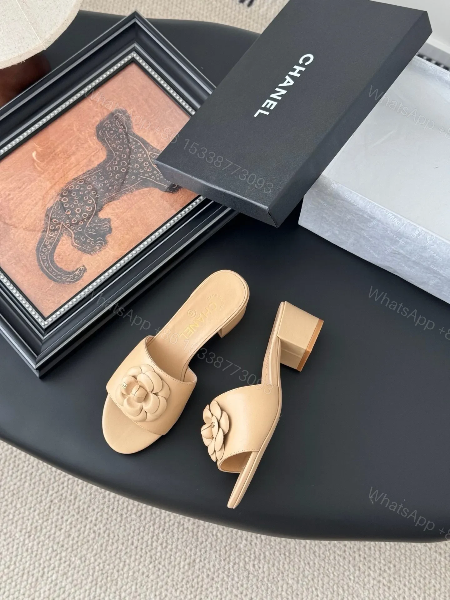 View 3 of Chanel Women Beige Leather Mules