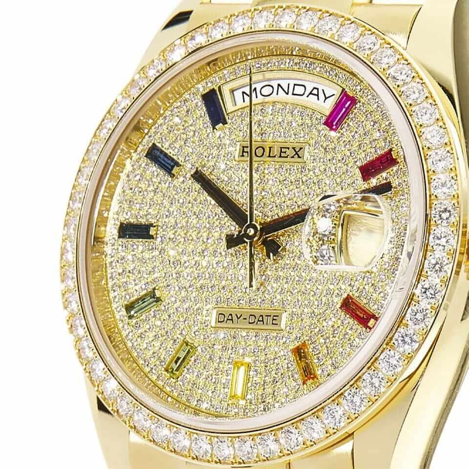 View 4 of Rolex Day-Date 36 128348RBR-0030 Super Clone : 36mm Yellow Gold Pave Diamond Dial