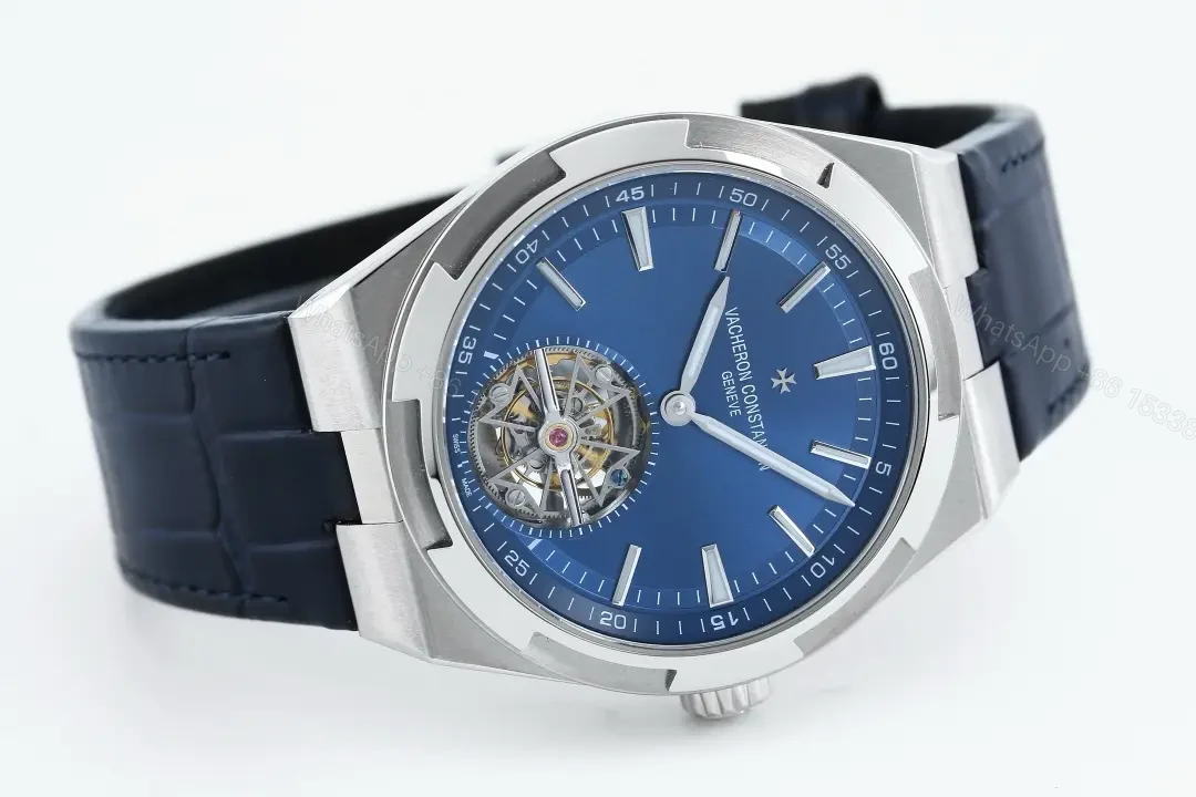 View 3 of PPF Factory Vacheron Constantin Overseas Tourbillon Steel Watch – Blue Dial, Stainless Steel Case, Black Leather Strap