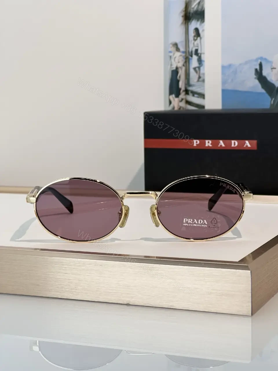 View 10 of Dark Green Lens Slim Rim Sunglasses with Gold Metal Frame