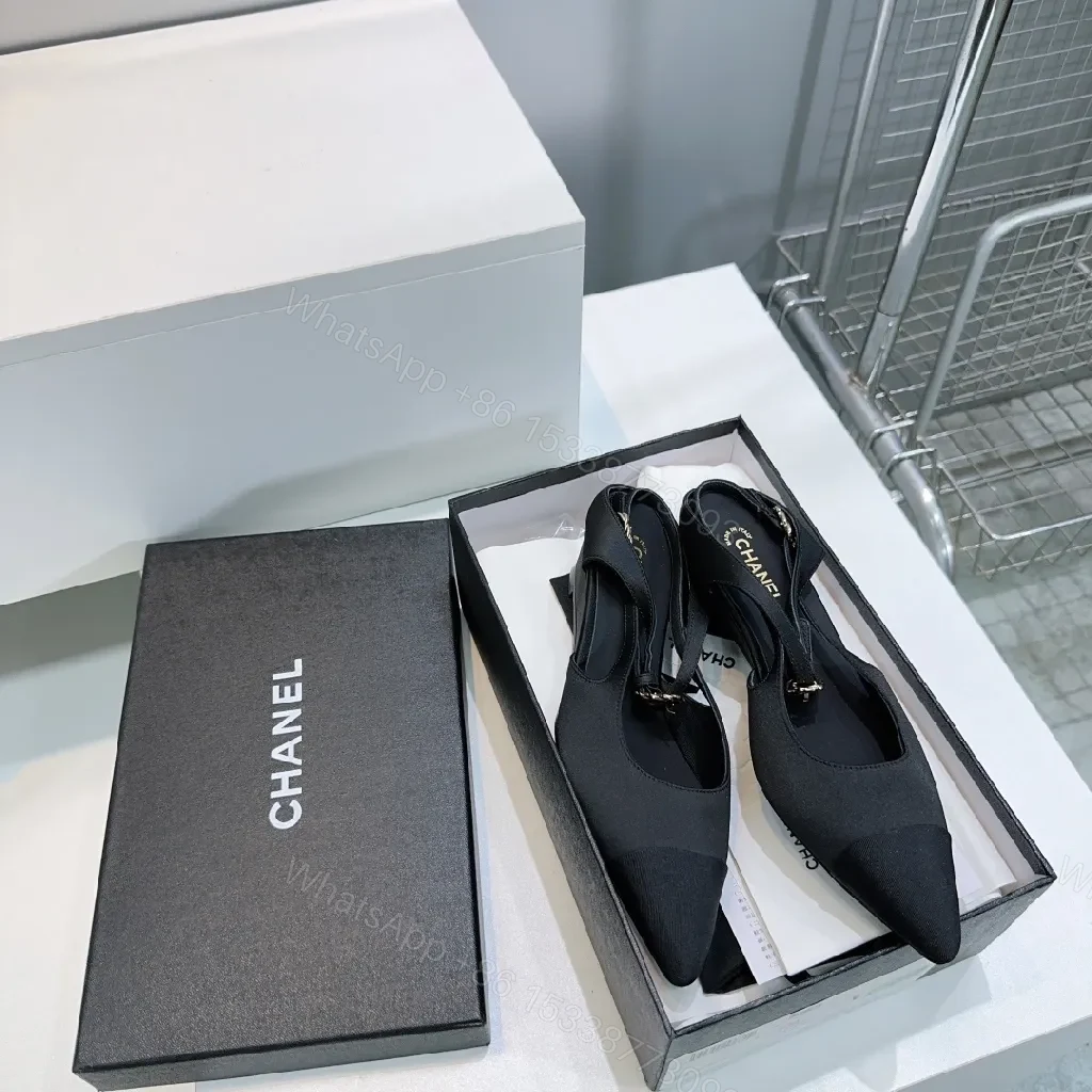 View 9 of Black Slingback Heels - Modern Edge, Pointed Toe, Low Block Heel