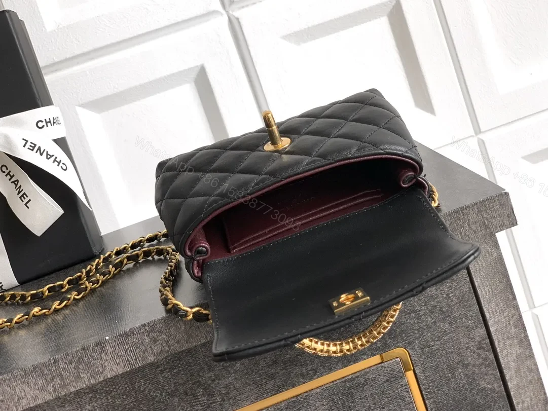 View 9 of Chic Quilted Black Leather Bag with Gold Chain