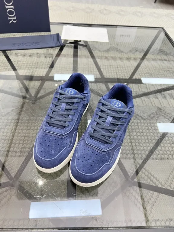 View 3 of Soft-Blend Navy Suede Sneakers with Monogram Detailing, Luxury Style