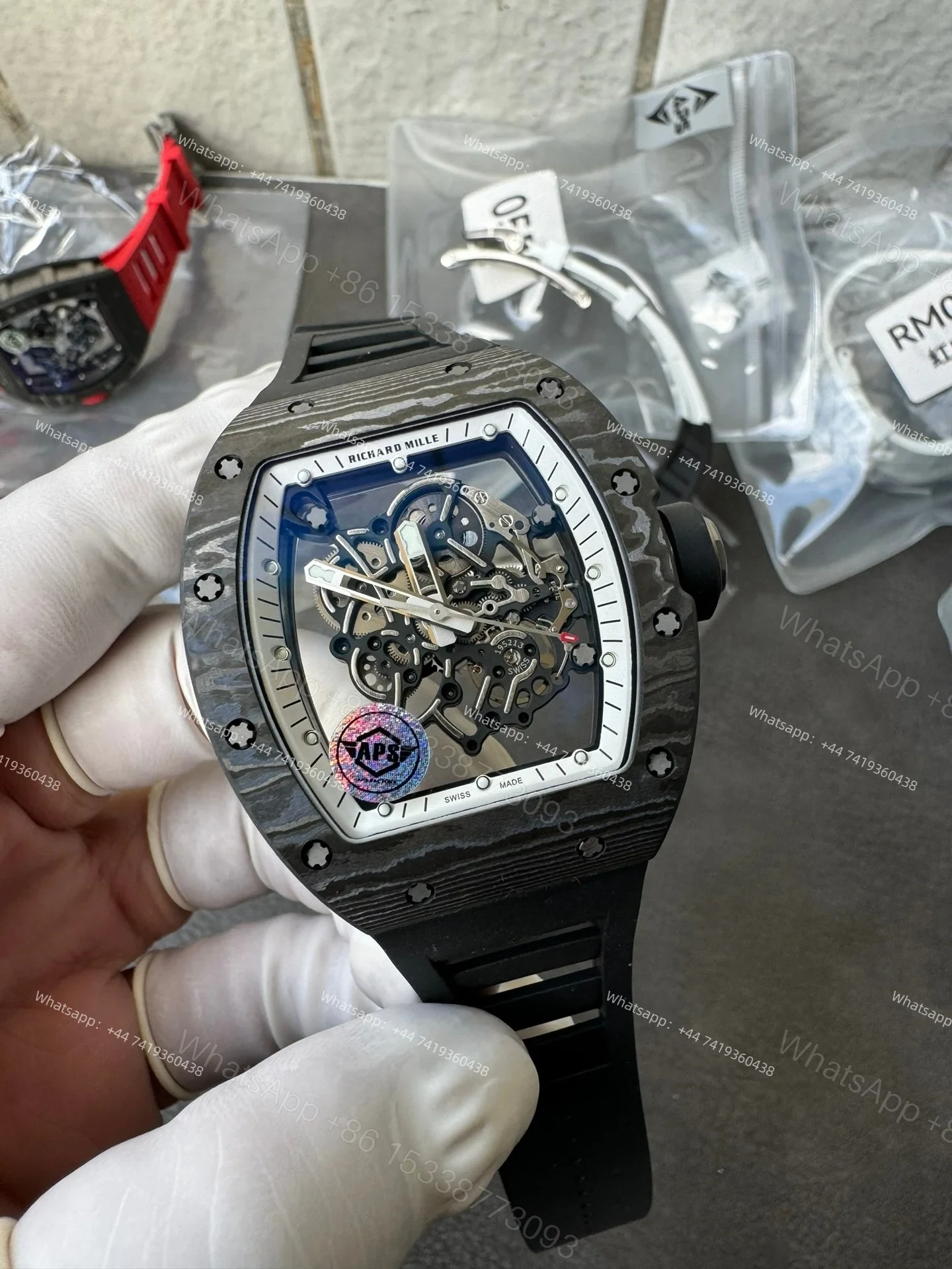 Super Clone Richard Mille RM 055 Carbon TPT Black Rubber Strap 1:1 Replica Watch — view 1