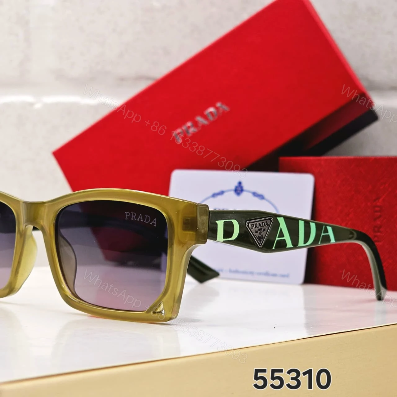 View 8 of Prada Square Polarized Black-Grey Tan Sunglasses