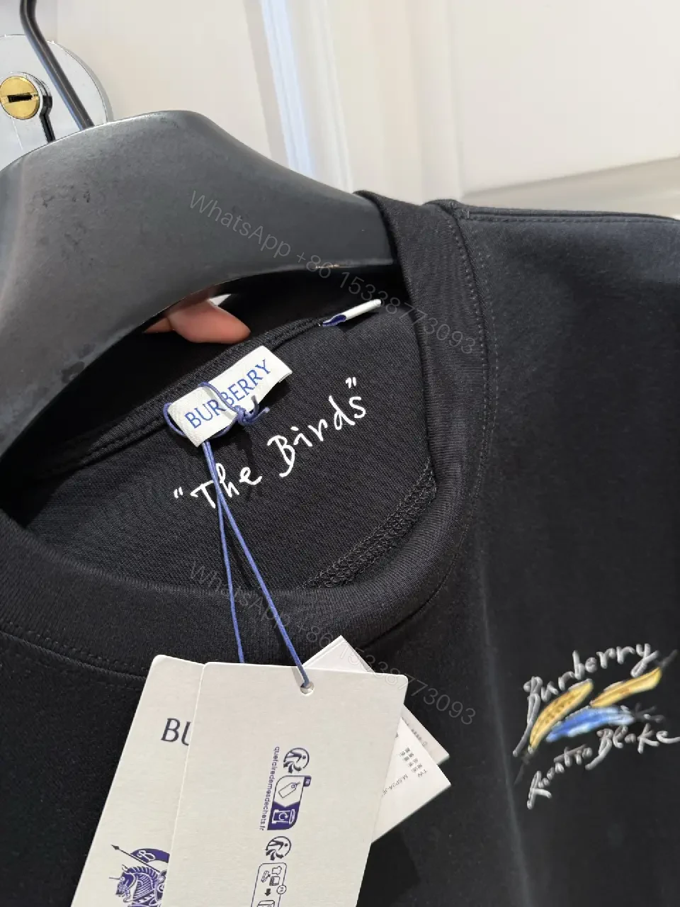View 9 of Black Cotton T-Shirt with Embroidered Burberry Graphic Tee
