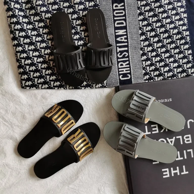 View 4 of DIOR-Inspired Bold Slides: Designer Logo, Comfort Footbed, Water-Resistant