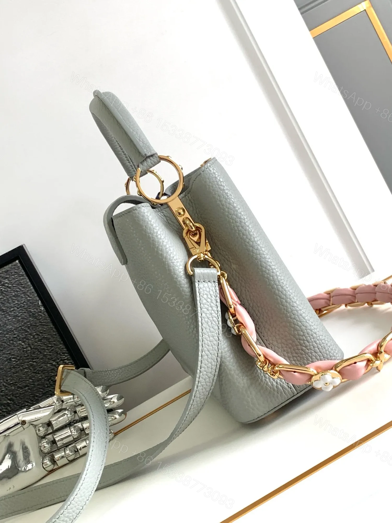 View 2 of Louis Vuitton LV Capucines BB Like Auth Woman’s Grey Blue Handbags 27x18x9cm