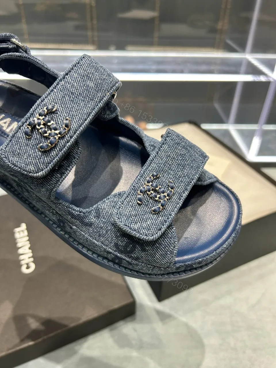 View 2 of Denim-Blue Embellished Sandals: Signature Comfort Shoes