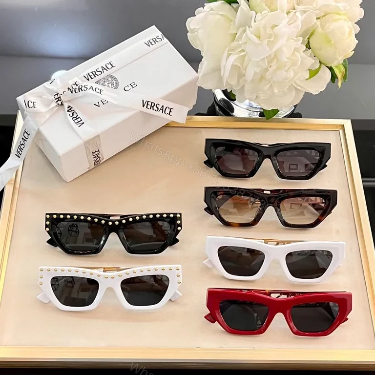 View 6 of Bold Red Frame Sunglasses with Gold Logo Temples, Versace Style