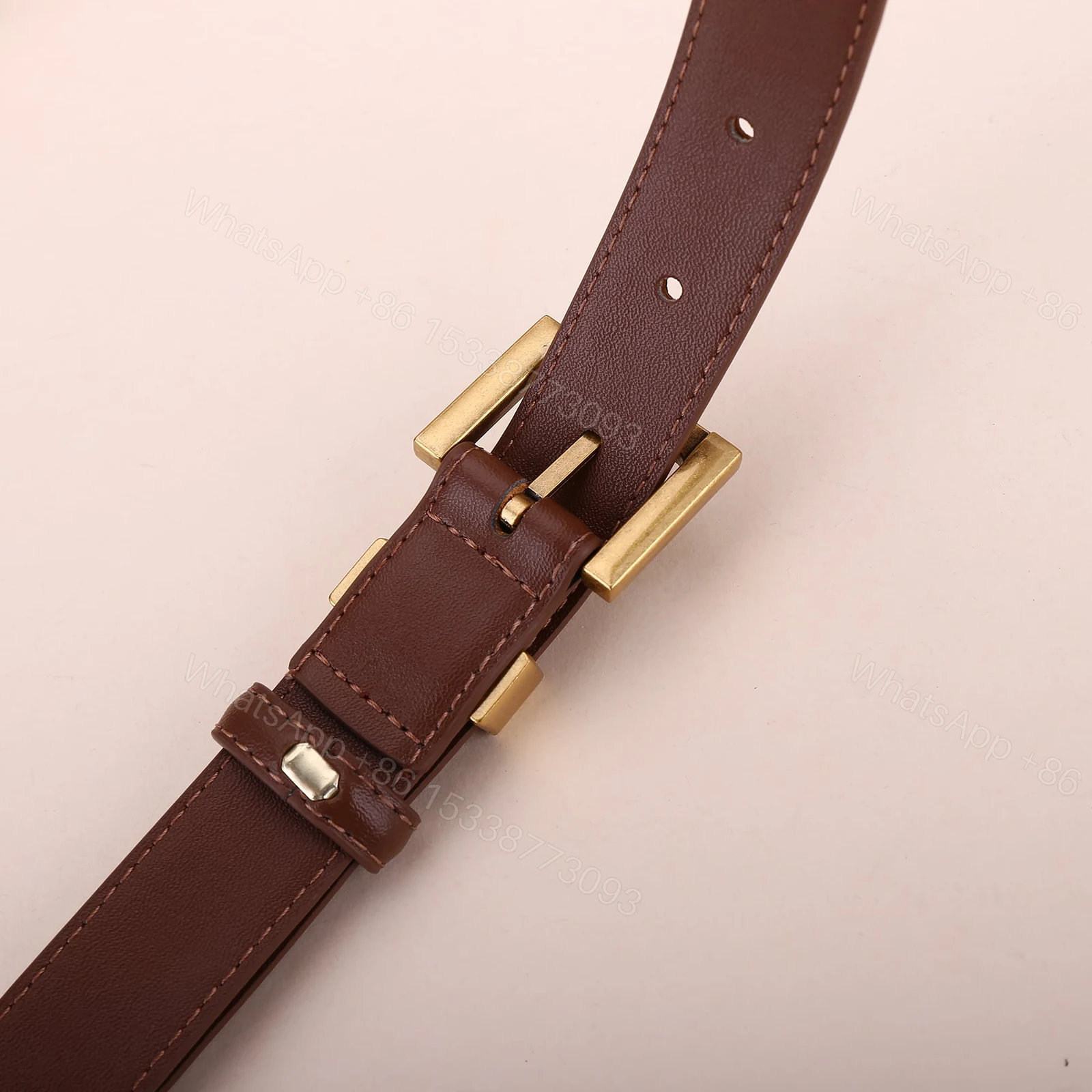 View 3 of SAINT LAURENT YSL SQUARE LOGO CLASSIC BELT DARK BROWN 25MM