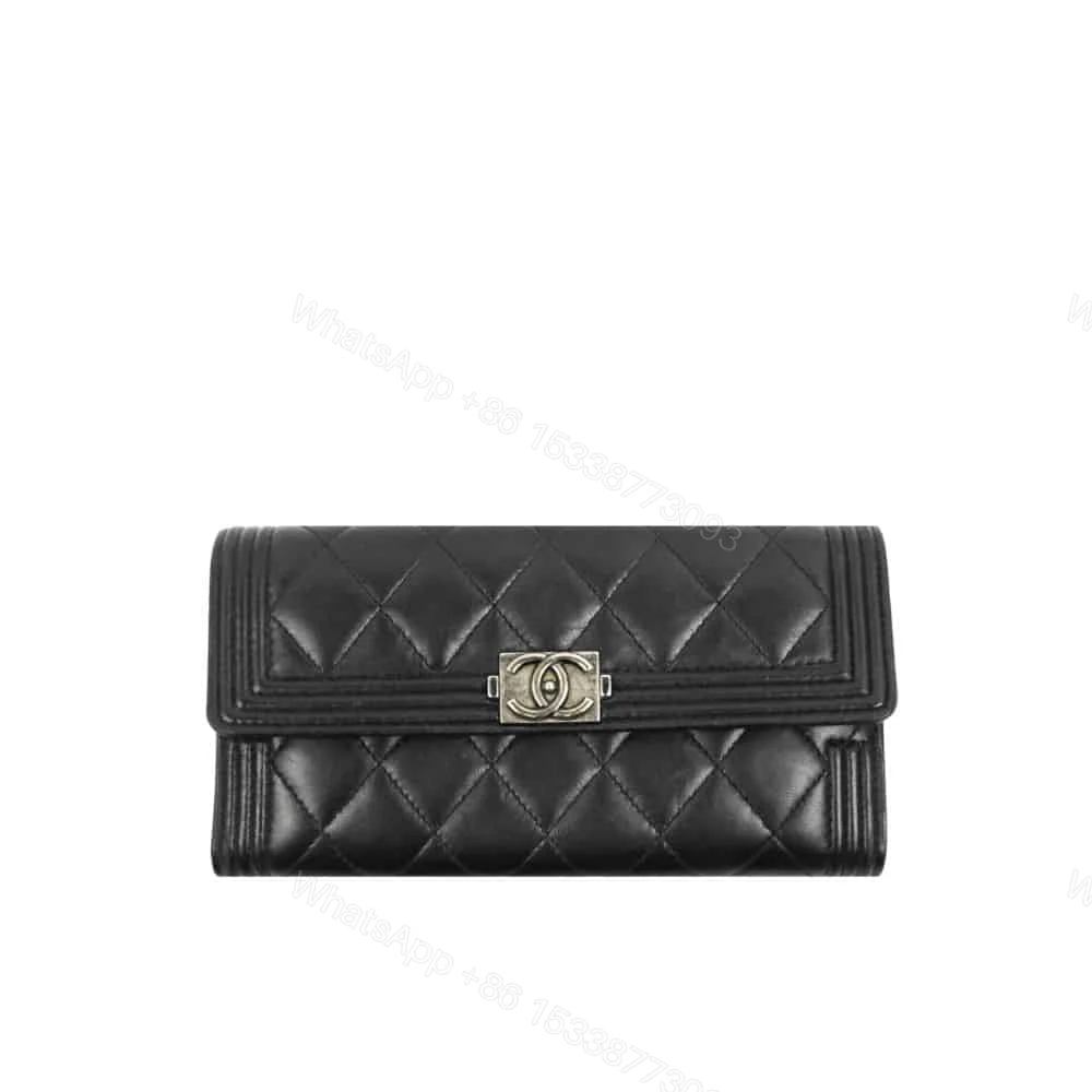 Chanel Boy Flap Long Wallet Ruthentium Hardware Black 19Cm — view 1