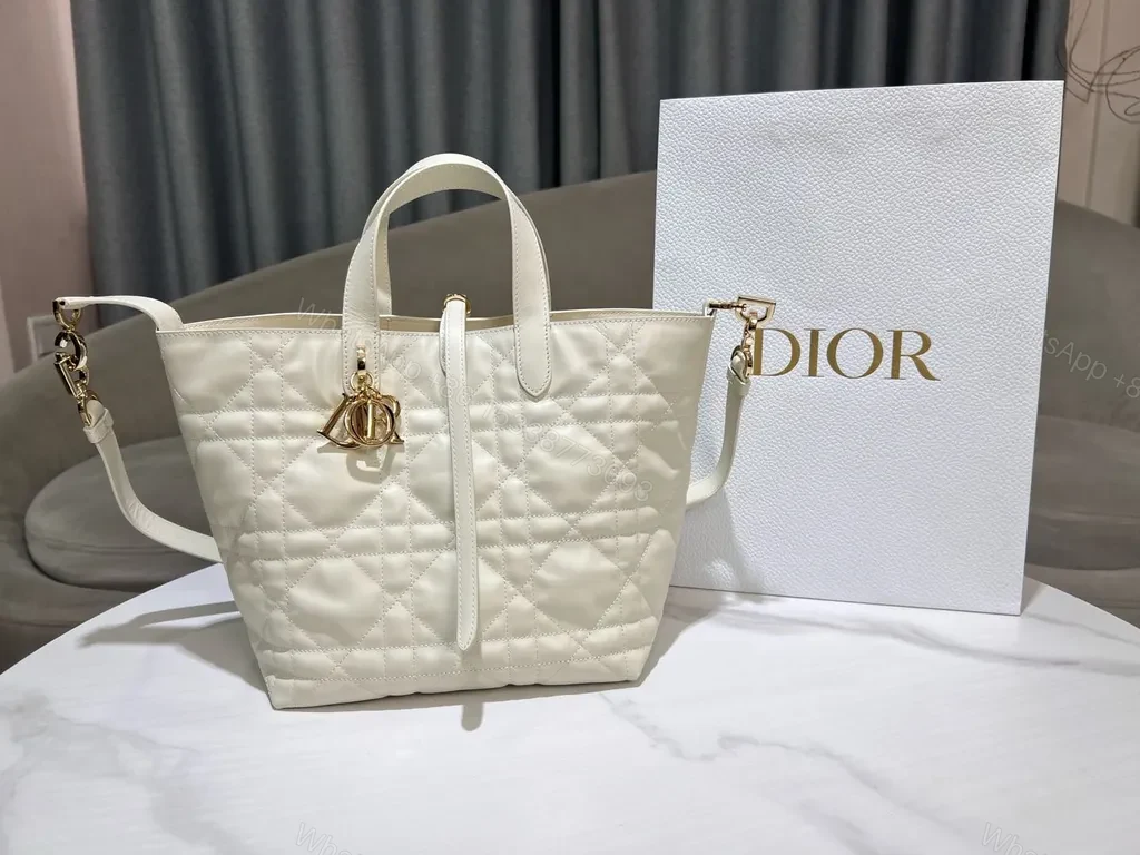 Chic Quilted Tote with Gold-Dior Charm â€“ Structured Luxury Tote — view 1