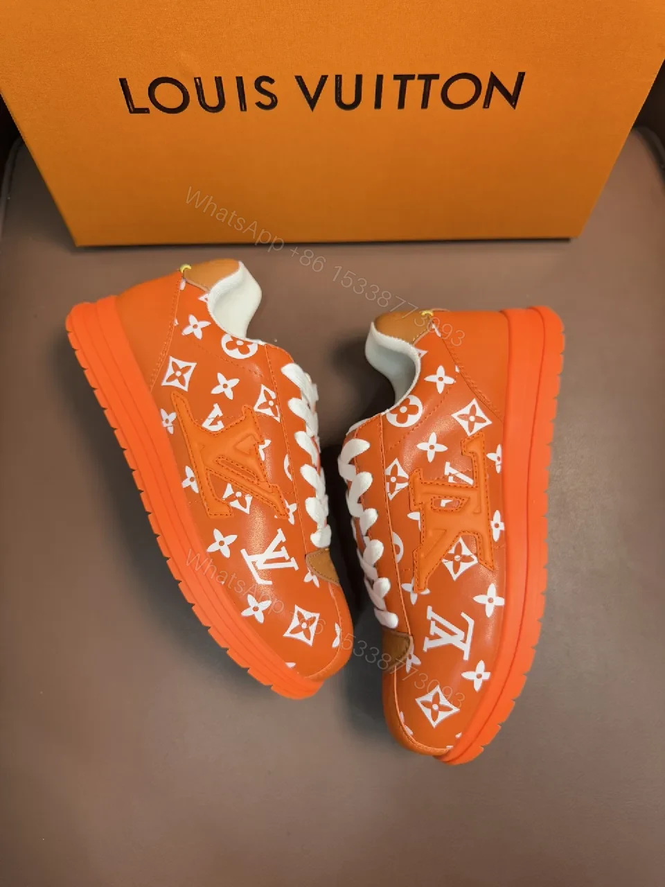 View 9 of Bright Orange Monogram High-Top Sneakers with Plush Padding