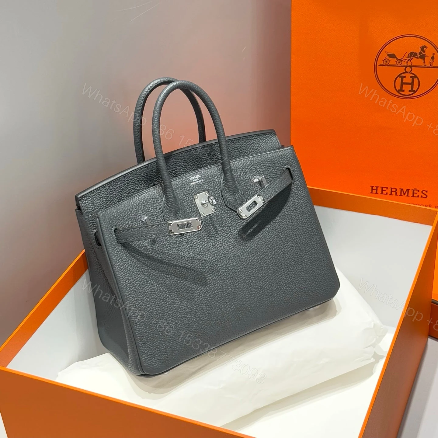 View 2 of HERMES BIRKIN 25 IN CHARCOAL GRAY SILVER HARDWARE